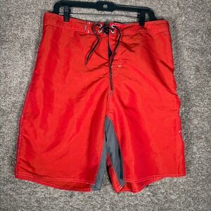 Quiksilver Mens Red Ripstop Board Shorts Size 34 Cargo Pocket Swim Trunks